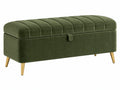 Panca contenitore 100 x 40 x 45 cm in velluto verde con gambe dorate stile moderno