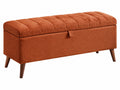 Panca contenitore 100 x 40 x 45 cm in tessuto bouclé terracotta con gambe in legno - stile moderno