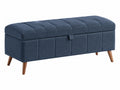Panca contenitore 110 x 40 x 46 cm in tessuto blu con gambe in legno - stile moderno per ingresso
