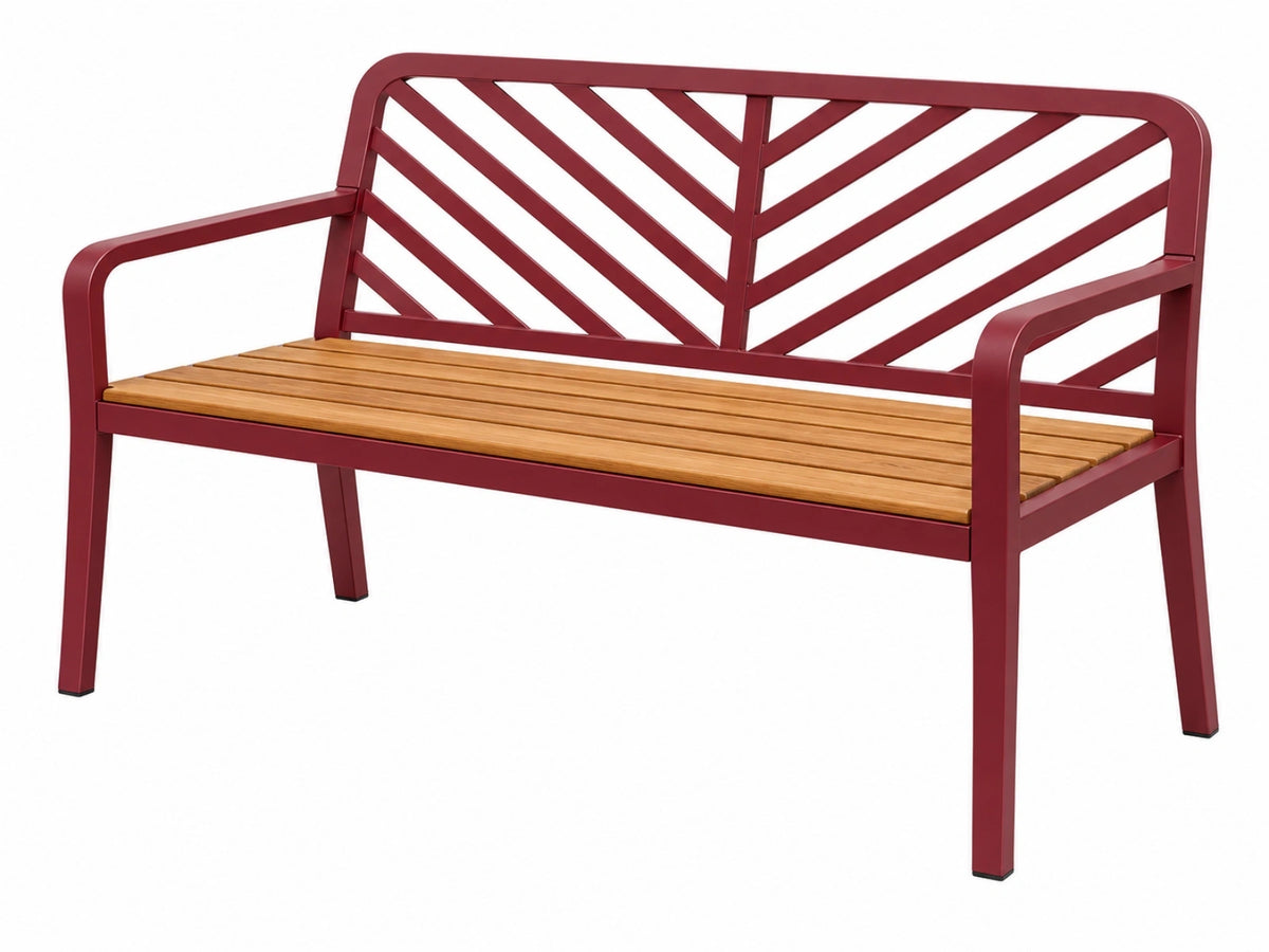 Panchina da giardino 120 x 60 x 85 cm in acciaio e legno rosso marrone a 2 posti