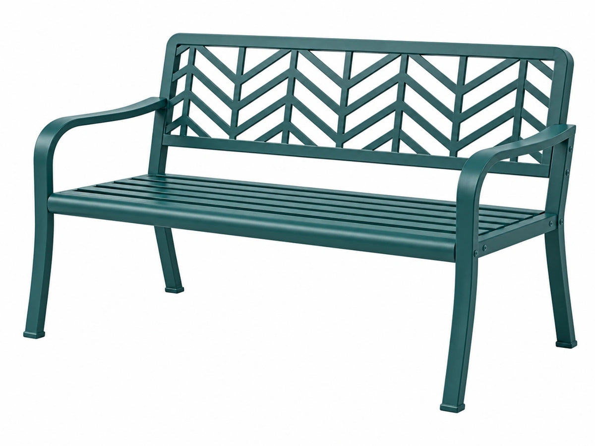 Panchina da giardino 122 x 61 x 89 cm in metallo verde con schienale decorativo