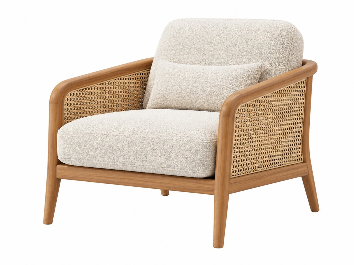 Poltrona 76 x 78 x 82 cm in legno e rattan naturale beige stile moderno