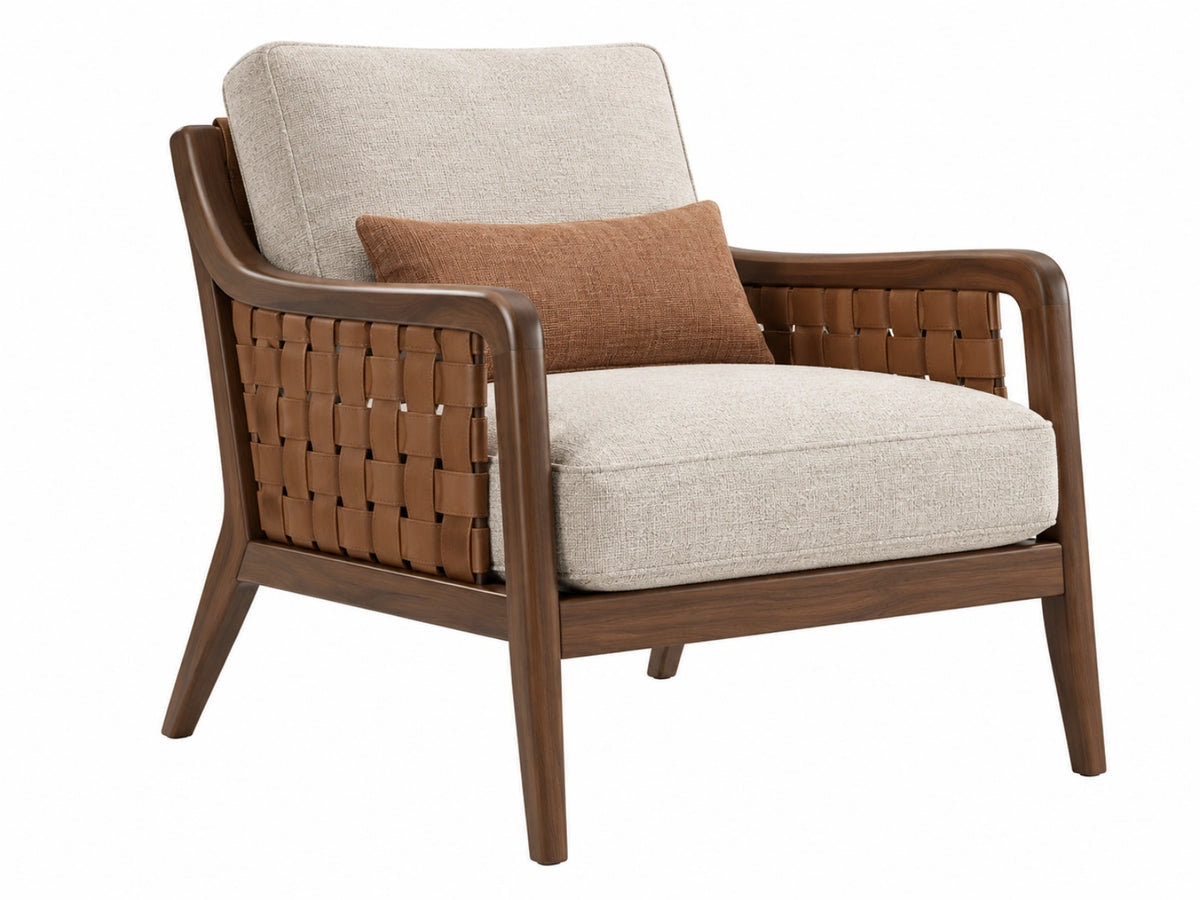 Poltrona 75 x 80 x 82 cm in legno e tessuto beige marrone - stile moderno