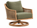 Poltrona girevole 82 x 82 x 85 cm in legno corda e tessuto verde oliva stile naturale