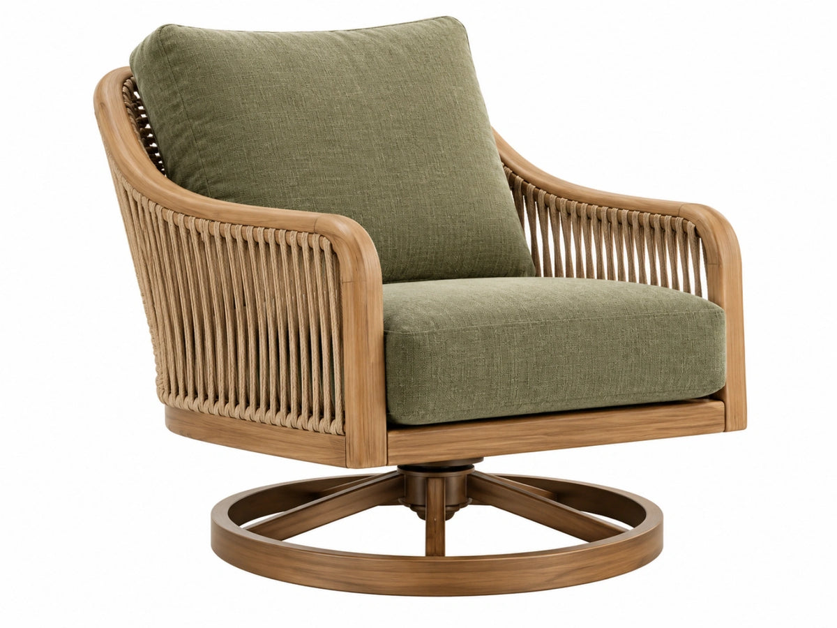 Poltrona girevole 80 x 80 x 85 cm in legno e fibra intrecciata verde stile naturale