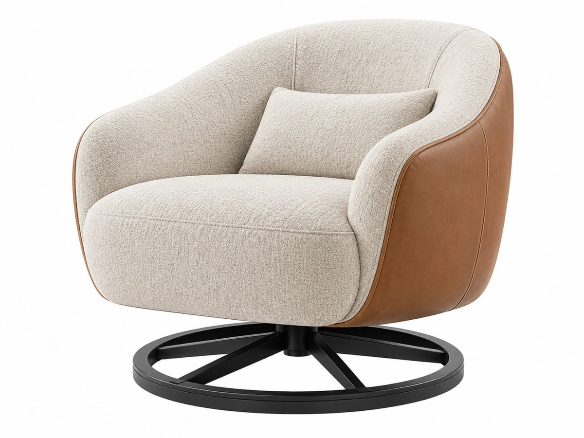 Poltrona girevole 86 x 82 x 78 cm in tessuto bouclé beige e rivestimento marrone stile moderno