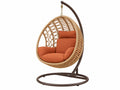Poltrona sospesa 105 x 105 x 195 cm in rattan naturale e metallo marrone con cuscini arancioni