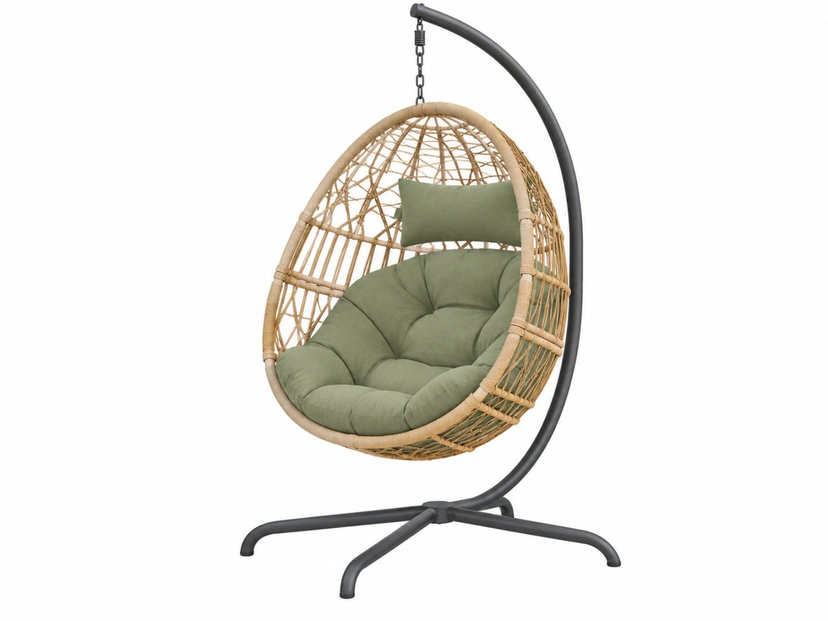 Poltrona sospesa 105x105x195 cm in rattan naturale con struttura in metallo - da interno ed esterno coperto