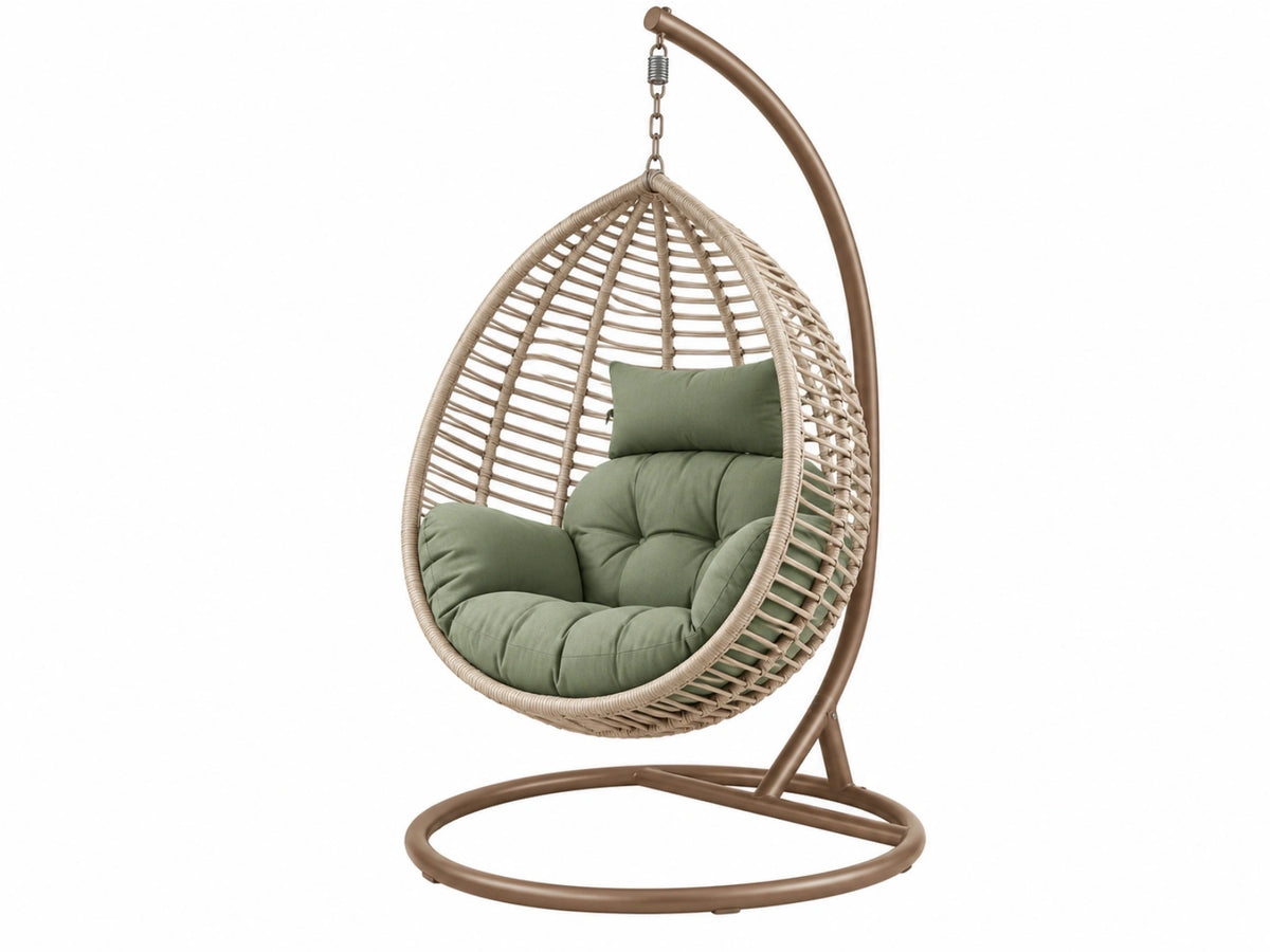 Poltrona sospesa 105 x 105 x 195 cm in rattan sintetico beige con struttura in metallo marrone per interno ed esterno