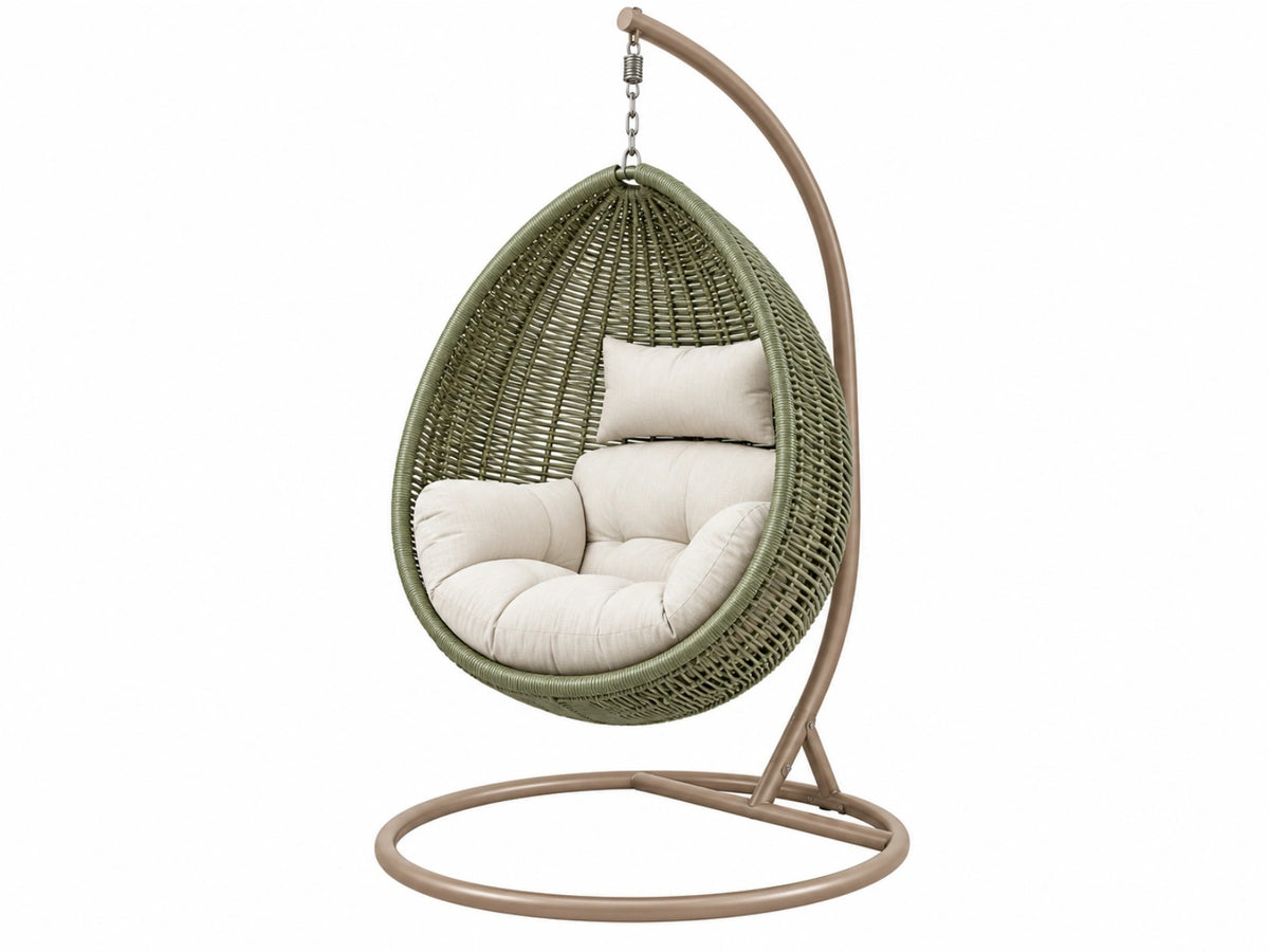 Poltrona sospesa da giardino 105 x 105 x 195 cm in rattan sintetico verde con struttura in metallo