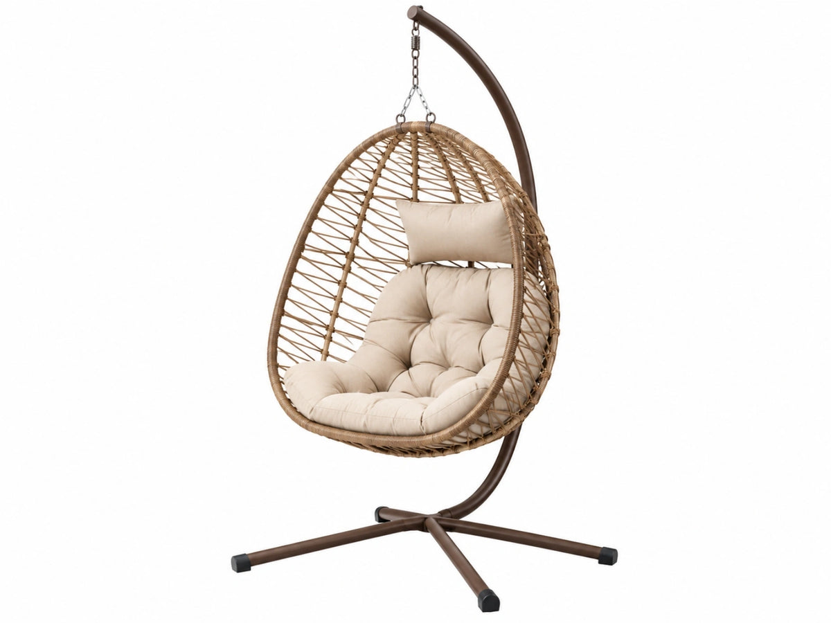 Poltrona sospesa 105 x 105 x 195 cm in rattan sintetico beige e metallo marrone stile boho