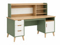Scrivania con libreria 120 x 60 x 145 cm in legno verde bianco e naturale - con cassetti e ripiani