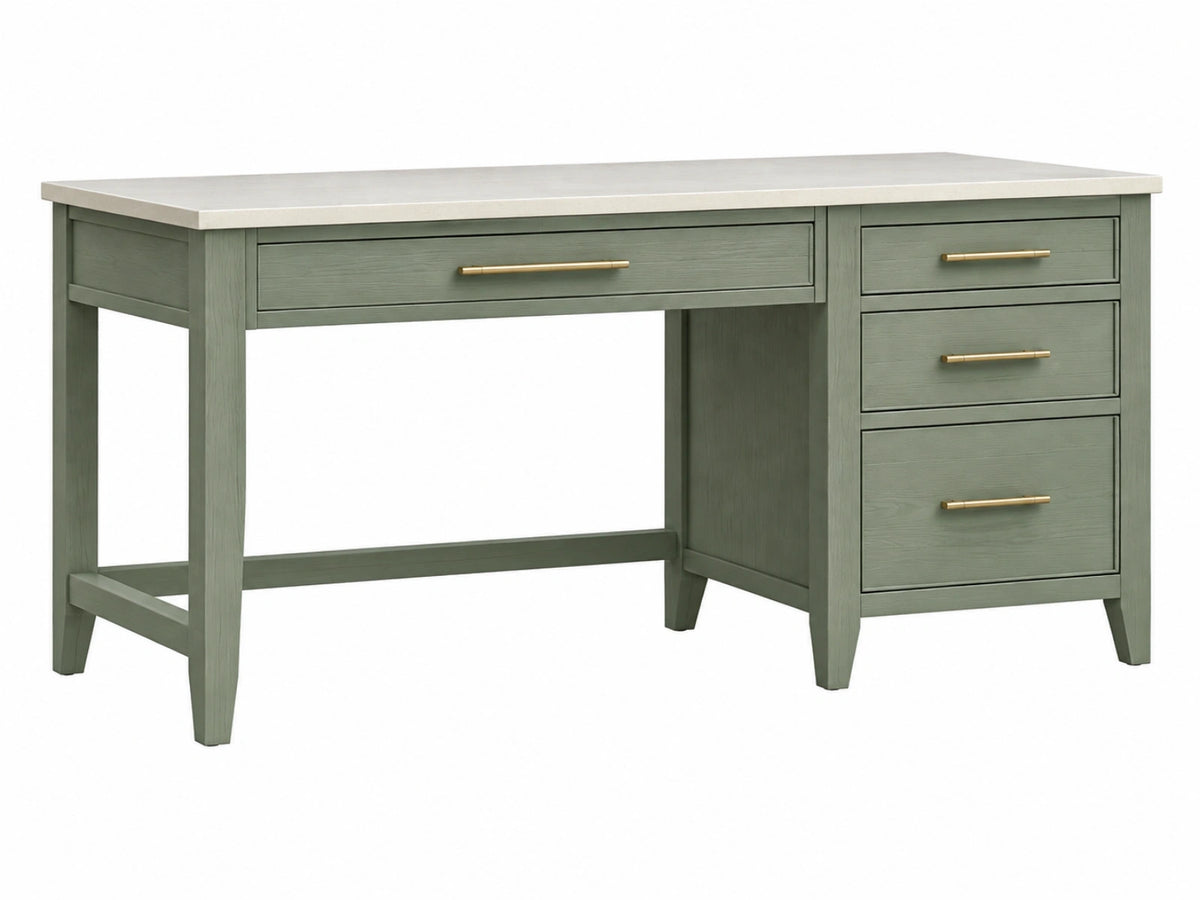 Scrivania 150 x 60 x 76 cm in legno verde salvia con 4 cassetti stile classico