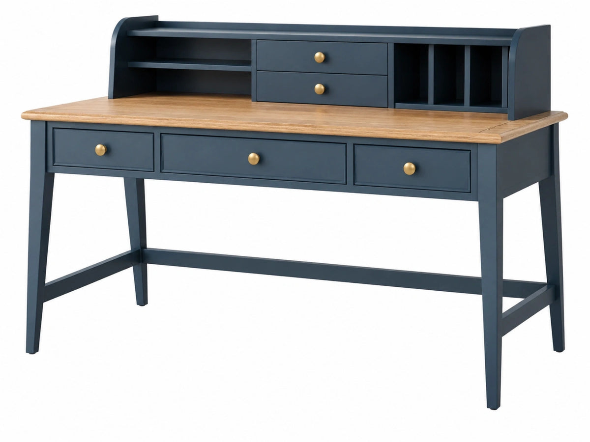 Scrivania 120 x 60 x 110 cm in legno blu e naturale con cassetti stile classico