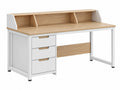 Scrivania con 3 cassetti 120 x 60 x 100 cm in metallo bianco e pannelli effetto legno - stile moderno con ripiano superiore