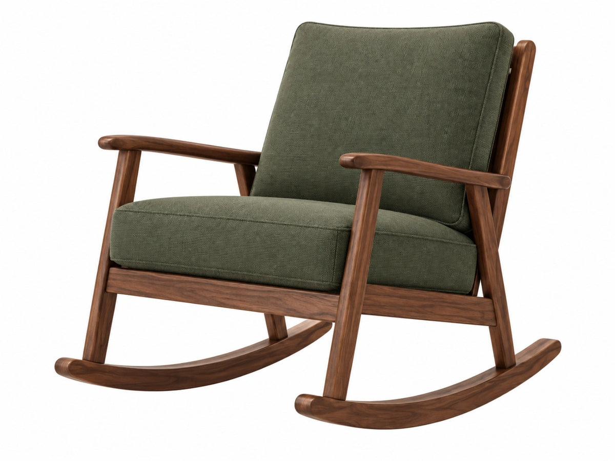 Sedia a dondolo 70 x 90 x 100 cm in legno e tessuto verde stile moderno