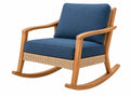 Poltrona a dondolo 88 x 70 x 95 cm in legno naturale e rattan con cuscini blu