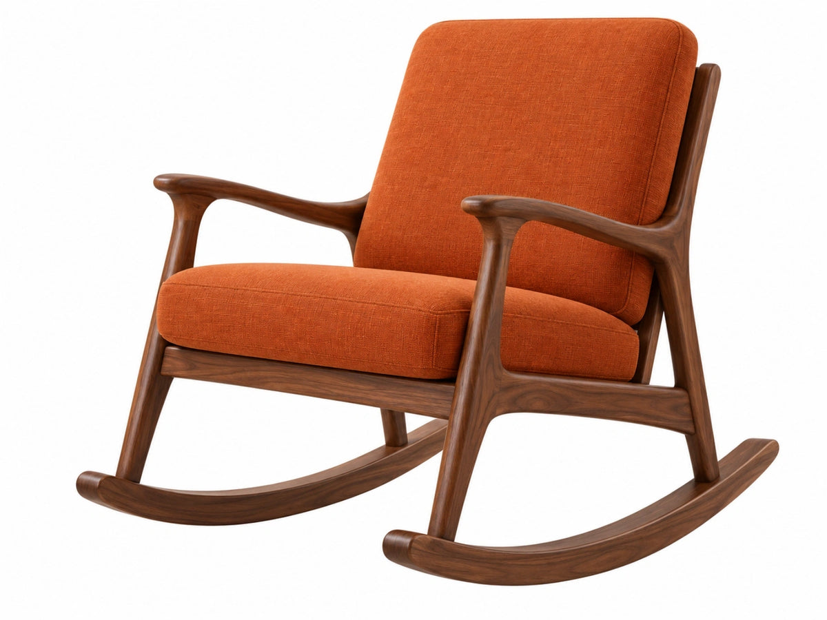 Sedia a dondolo 70 x 90 x 100 cm in legno e tessuto arancione con braccioli