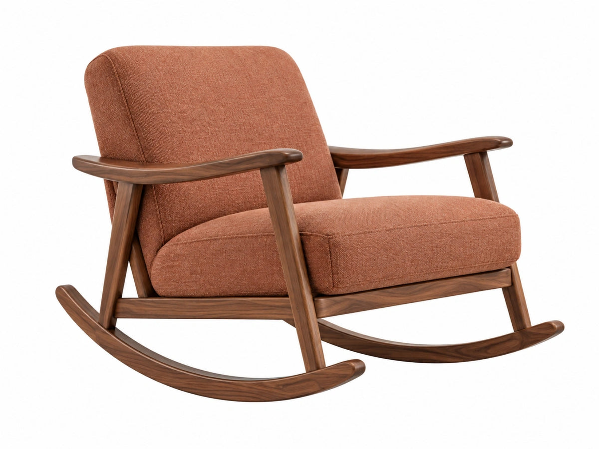 Sedia a dondolo 68 x 90 x 96 cm in legno e tessuto terracotta stile moderno
